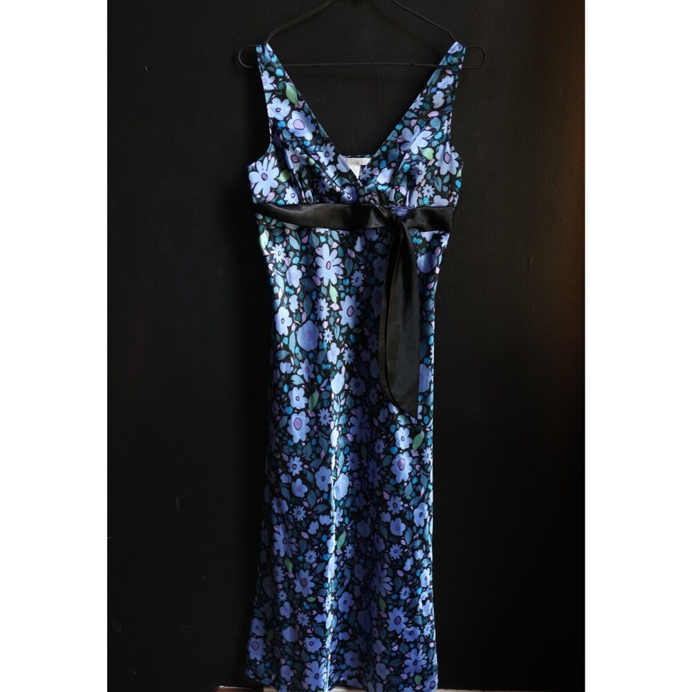 Vintage Y2K August Silk Maxi Dress Dark Jewel Tones Floral Fairy Whimsigoth M